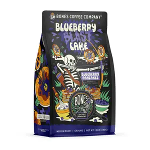 Bones Coffee Company Blueberry Blast Cake Blueberry Pancakes Flavored Gourmet Coffee Arabica Beans | 12oz Beverage Sugar Roast