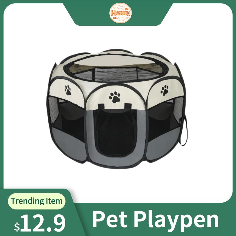 Dog Cat Playpen, Puppy Pet Playpen Indoor for Small Dogs Tent Crates Cage Outdoor, Portable Pop Up Dog Kennel Playpen with Carrying Case for Dogs/Cats/Rabbits, Removable Zipper Top, kitty condo ，Grey