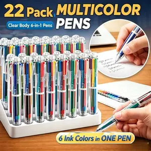 22 Pack 6-Color Retractable Pens – 0.5mm Multicolor Ballpoint Pen Bulk Set for School Office Supplies, Rainbow Writing Pens for Students，Teachers, Fun Gift for Party Favors