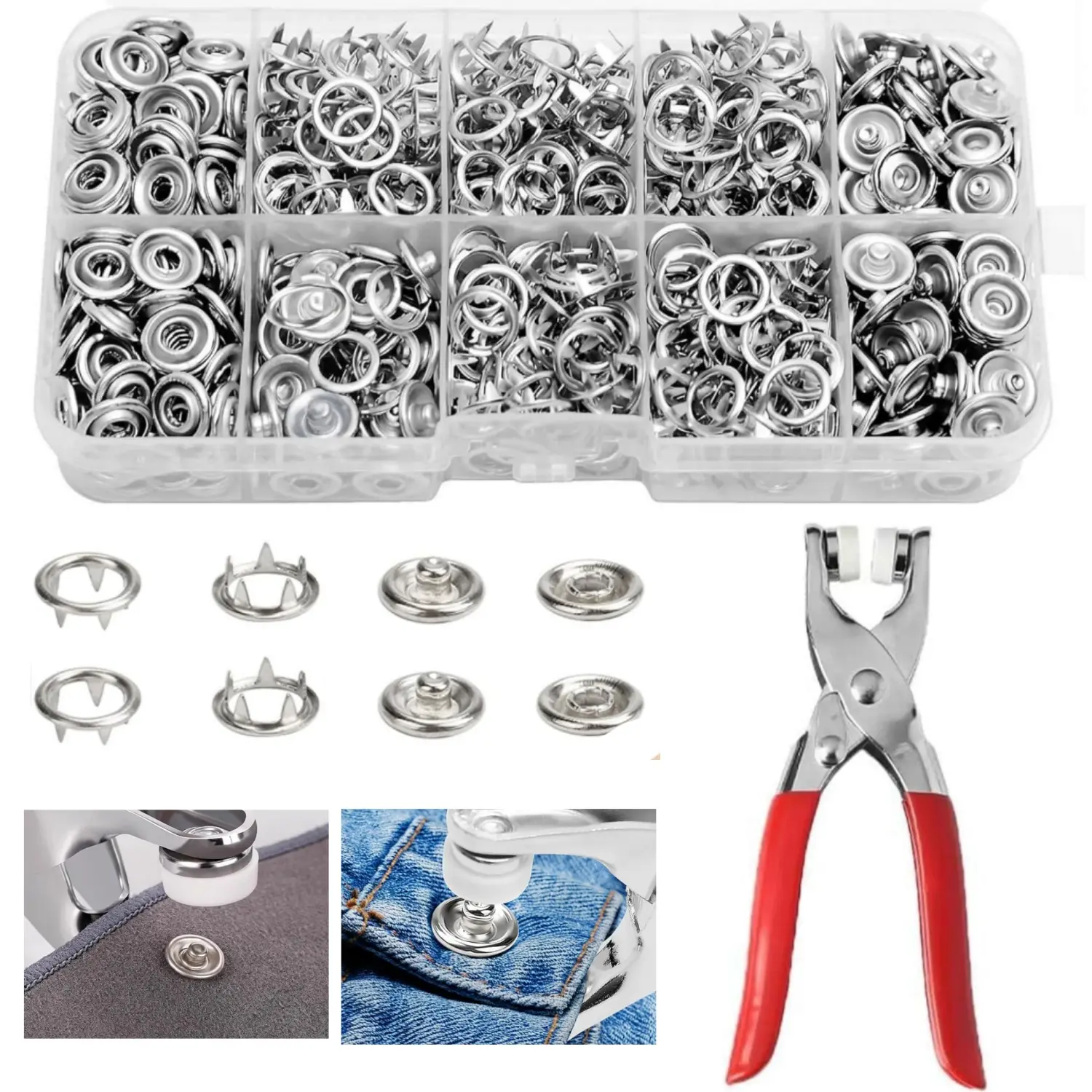 200 Sets Silver Metal Snap Kit - Fastener Pliers Tool with 3/8 Inch Snaps, Stainless Steel Installation Tool for DIY Crafting, Clothing (9.5MM) - Home Improvement.