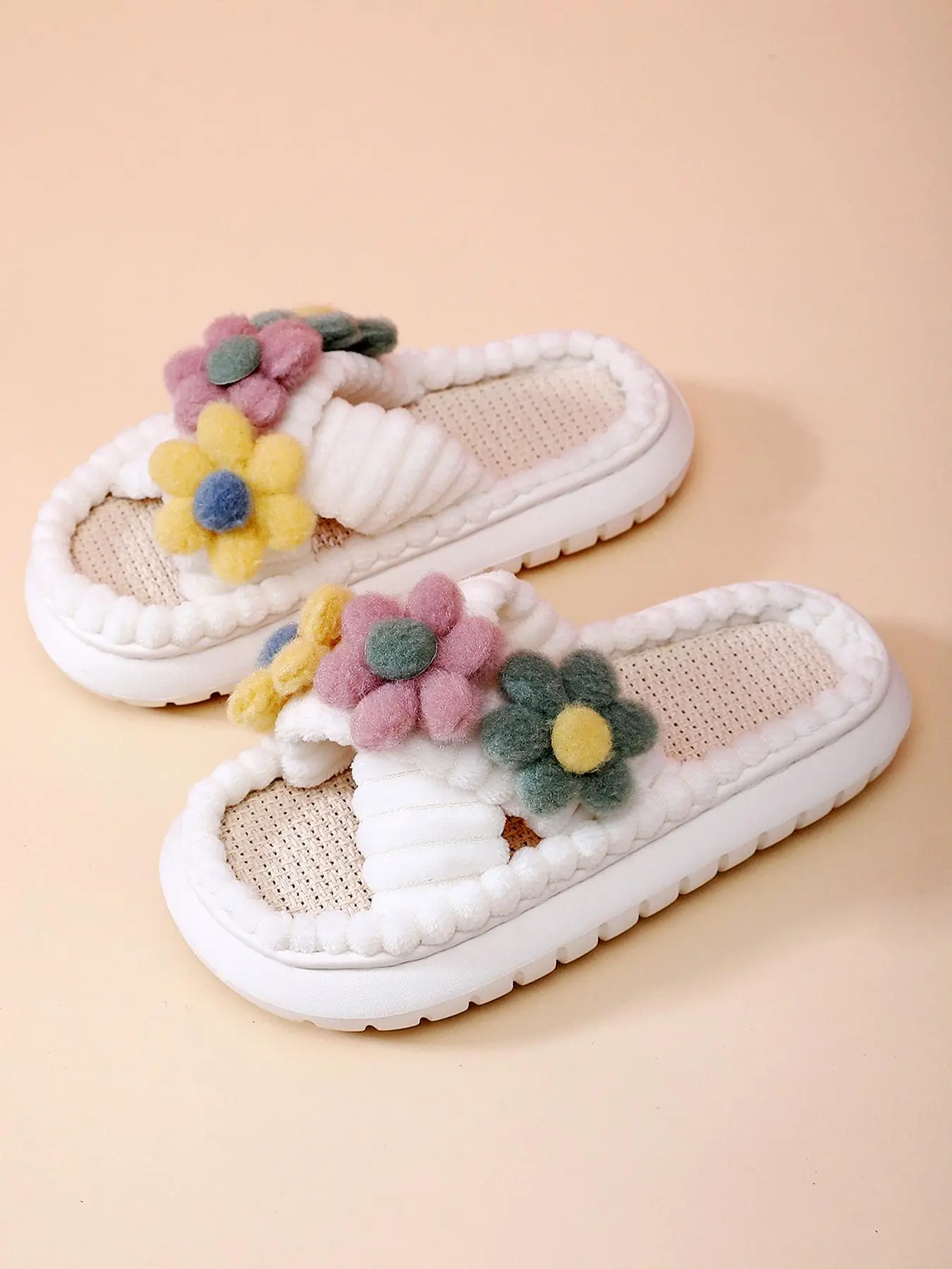 Women's Winter Warm Floral Slippers, Thickened Comfortable Home Indoor Outdoor Shoes, Fluffy Home Slippers, Trendy Casual Slippers, Casual Style Large Size Ladies Footwear