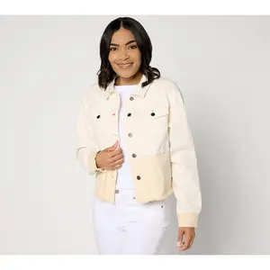 Peace Love World Two-Tone Denim Jacket - White Sand