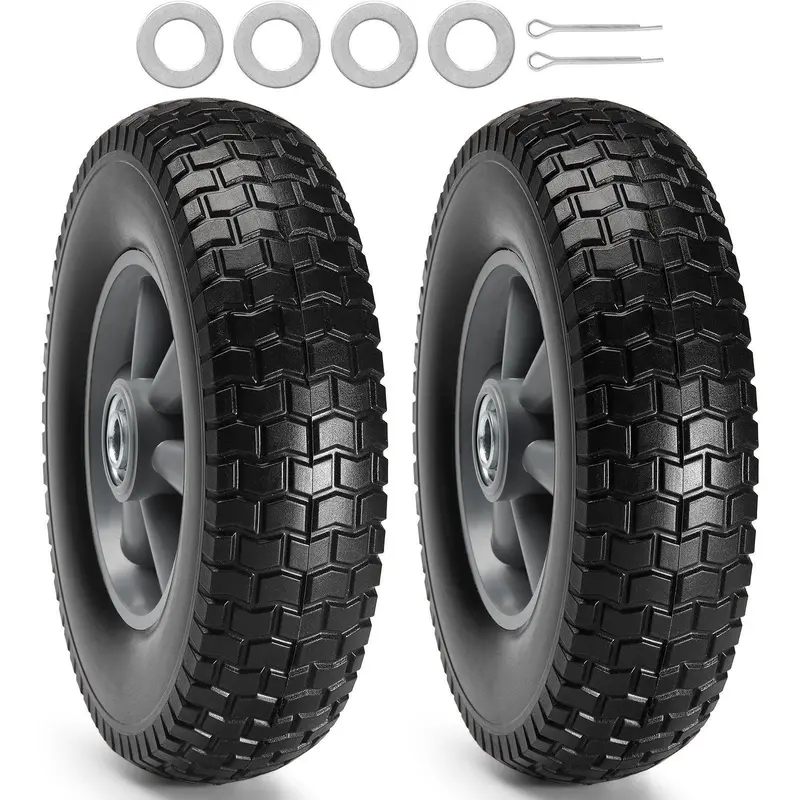 【Fallpicks】VEVOR 10" 2-Pack Durable Flat-Free PU Tubeless Wheel Set, 2.5" Wide Grip, Dual-Sealed Bearing Shafts, 180 lbs Dynamic Load, 220 lbs Static Load, Dust/Water Sealed, Easy-Peasy Installation, for Hand Truck/Transport Dollies, with Washers, Pins