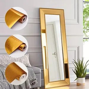 1 roll, gold self-adhesive mirror tape, mirror frame sticker, PVC self-adhesive removable wallpaper, metallic decorative strip, Wall Stickers, suitable for bathroom, kitchen, mirror frame, cabinet, drawer, door frame and baseboard.