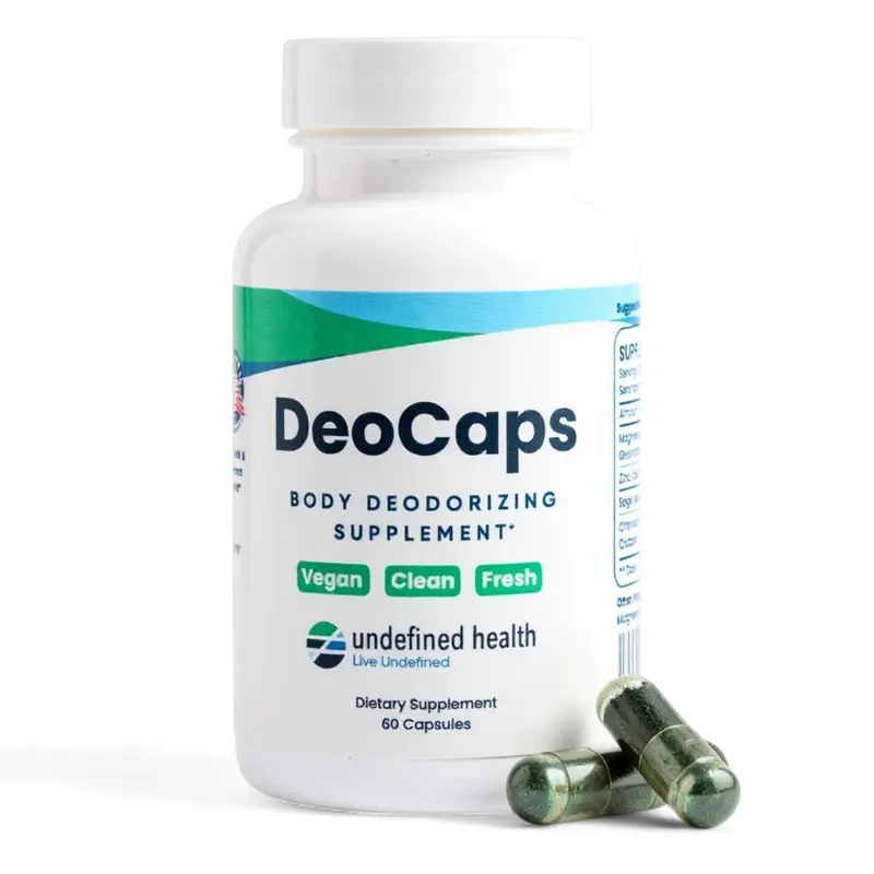 DeoCaps Oral Deodorant - Whole Body Deodorizing Supplement + Sweat Relief - 60 capsules - Pharmacist-Formulated with Chlorophyllin, Sage, Magnesium, and Zinc - Freshen Breath & Reduce Odor In Underarms, Intimate Areas & Feet