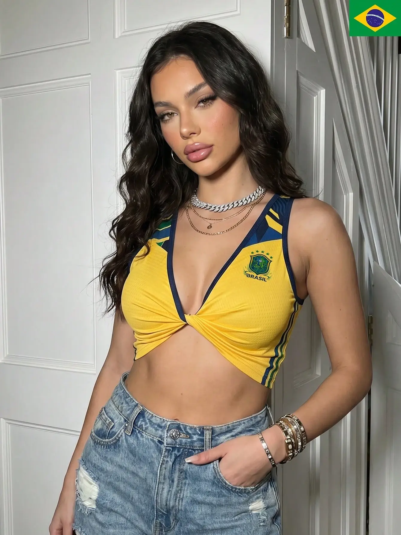VYNCE Women's Casual Brazilian Mesh Graphic Tank Top Deep V-Neck Cropped Vest Streetwear Summer Outfit Going Out Y2K Fashion