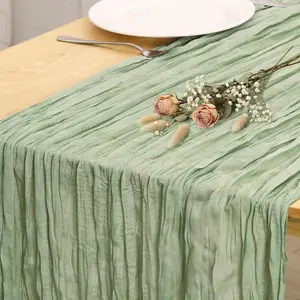 Sage Green Cheesecloth Table Runner 35x120 Inch Gauze Cheese Cloth 8 Pack for Baby Shower Boho Decor Wedding Decoration Jungle Theme Party