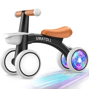Umatoll Colorful Lighting Baby Balance Bike, Adjustable Seat Baby Walker Toy, Colorful 4-Wheel No Pedal Bicycle for Toddlers,One Year Old Boy Birthday Gifts, 12-24 Months Toddler First Ride on Toys with Removable Basket,TiktokshopHolidayHaul