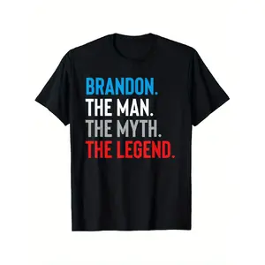 Brandon The for Man The Myth The Legend Men'S Heavyweight 180gsm 100% T-Shirt - Blue & Red Lettering Graphic Crewneck Short Sleeve, Regular Fit S-XXXL, Casual & Sports Casual Attire, Legacy Building Statement Shirt for Men