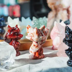 Natural Crystal Fox Carving Collection - Vibrant Colors & Unique Designs for Home Decor
