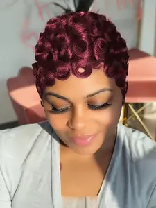 Human Hair Wig Natural Curly Wave Pixie Cut Wig, Short Straight Hair Wig for Women, Realistic Look, Easy Maintenance, Kinky Curly Wig, Human Hair Wavy