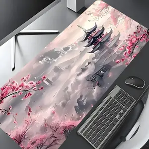 Japanese Style Sakura Scenic Pattern Mouse Pad, Rectangle Gaming Mouse Pad, Non-slip Rubber Pad, Aesthetic Desktop Decoration Protective Pad for Home Office, Desk Accessories