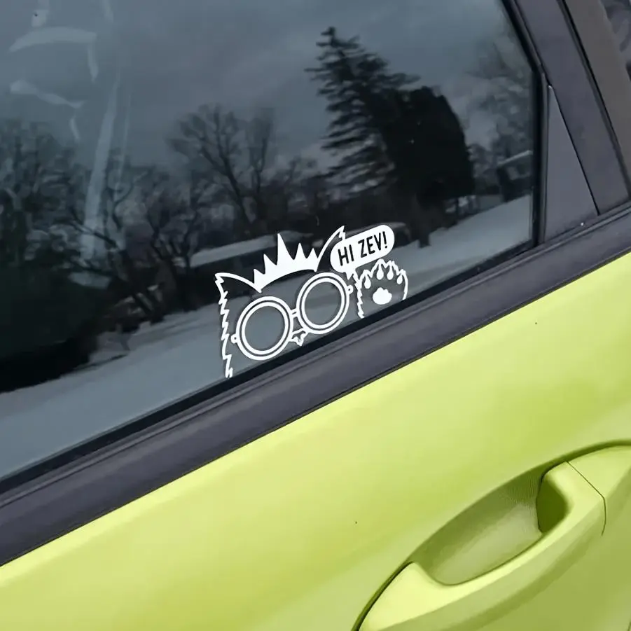 Cute Eyeglass Cat HI ZEV Sticker, Waterproof Vinyl Decal For Car Truck SUV Laptop Luggage
