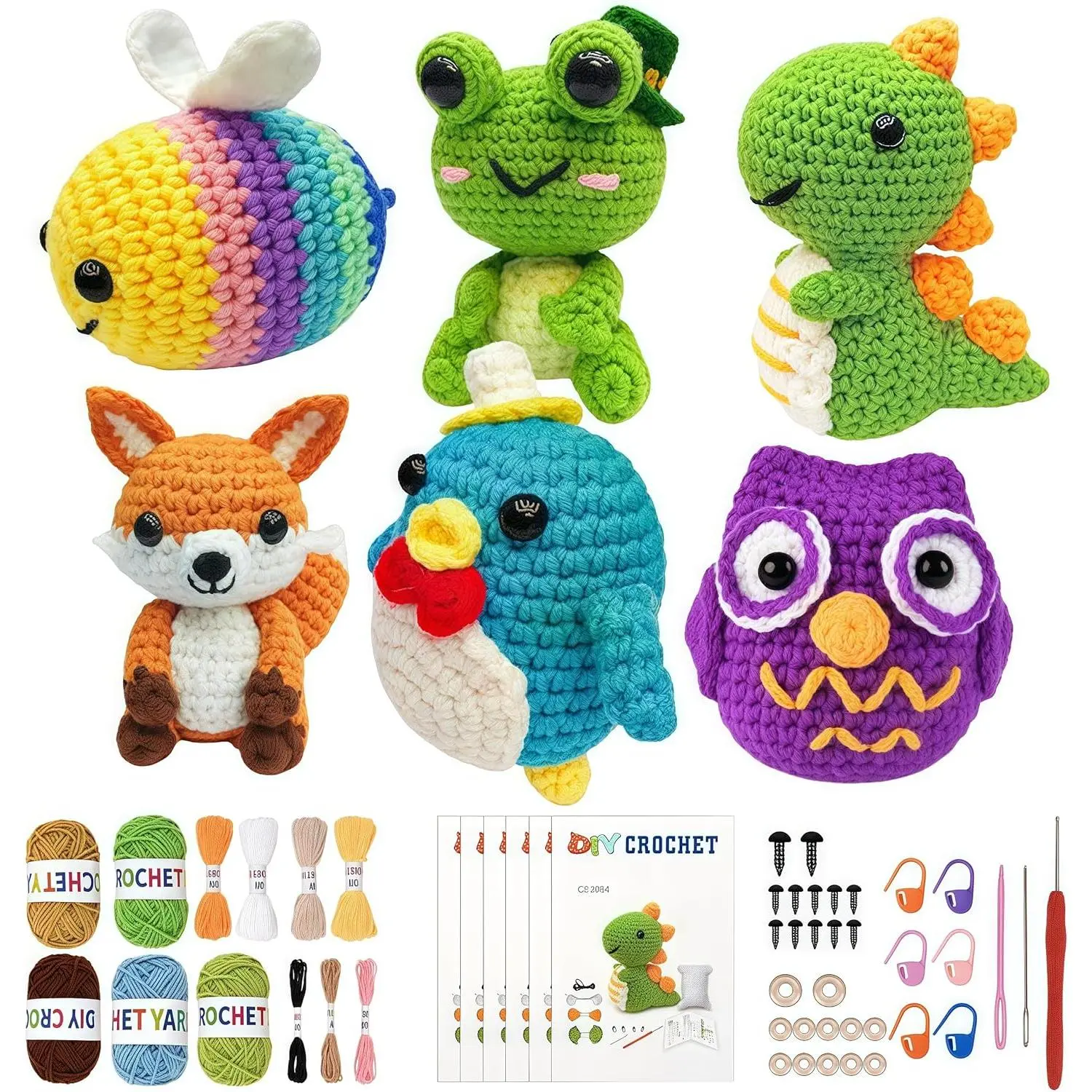 6 Pack Crochet Kit for Beginners, 2026 DIY Craft for Adults, Crochet  Plush Kit with Step-by-Step Video Guides Tutorials Birthday  for Beginner Crochet Lovers  (Green)