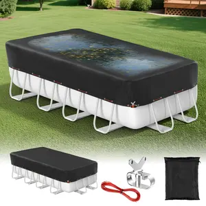 Zanhubruake Rectangular   for Above Ground Oval andRectangular , Solar UV-Resistant Waterproof DustproofTarp with Gear Tightening Cord super windproof gel-coated tarp strap winter pool round winter cover shade cloth upgraded duty fabric 7*10Ft