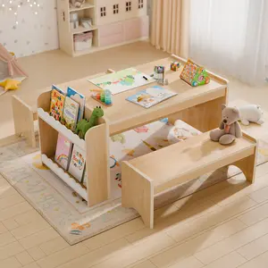 Montessori Kids Table and Chair Set, Wooden Kids Activity Table with Storage for Toddlers Learning Drawing Playing