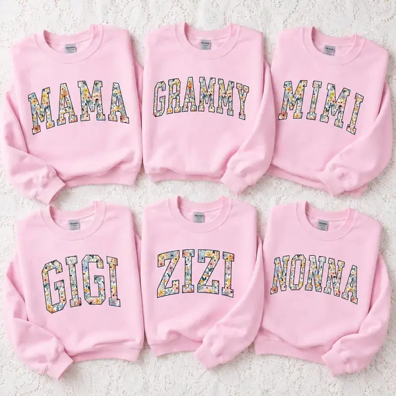 Personalized Floral Family Sweatshirt, Mama Grammy Mimi Gigi Zizi Nonna Crewneck and Custom Grandma Sweatshirt, Mother's Day Gift, Gildan Unisex Pullover | GHINI