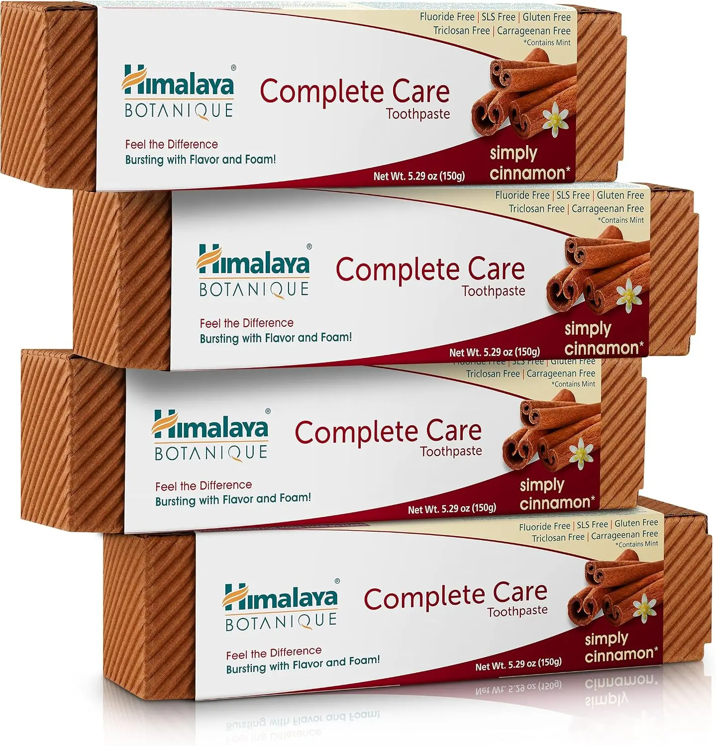 Himalaya Botanique Complete Care Toothpaste, Cinnamon, 5.29 oz, 4 Pack | Fluoride Free Toothpaste with Xylitol & Neem, Fights Plaque, Freshens Breath,SLS Free,No Artificial Flavors or Colors