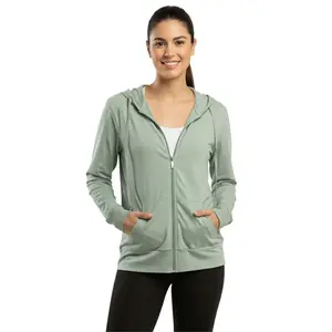 Women’s Lightweight Cotton Hoodie with Packets Full Zip Up Cotton Blend Drawstring Regular & Plus Size S-3XL Casual Zipper Hooded Sweatshirt Womenswear Activewear for Spring Fall Winter Outdoor