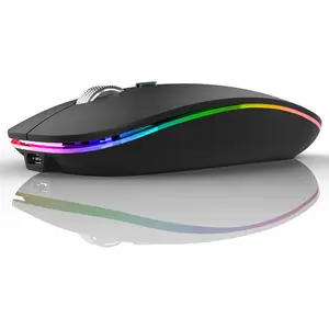 LED  , G12 Slim Rechargeable Silent , 2.4G Portable USB Optical  Mice with USB Receiver and Type C Adapter (Matte Black)