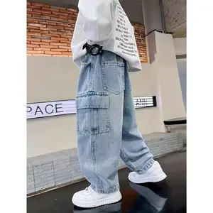 Boys' Jeans 2025 New Style Mid-Large Kids' Cargo Pants Straight-Leg Denim Trousers