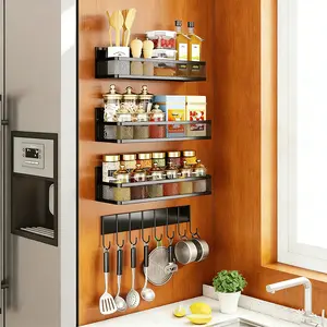 3/5PCS magnetic spice adjustable storage rack, non-drilling kitchen refrigerator magnetic storage rack, strong magnetic seasoning storage rack, non-drilling wall-mounted storage rack, kitchen storage accessories