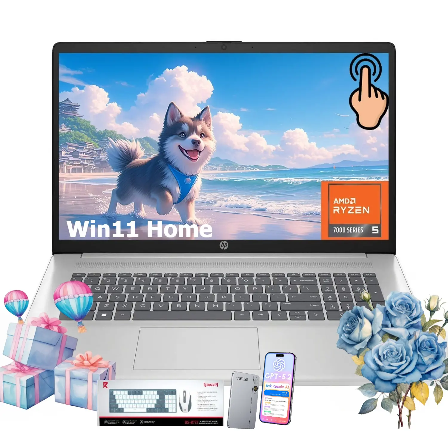 HP 17.3" Built-in Copilot AI Work & School Laptop - Ryzen 5 7430U, 32GB RAM, 512GB SSD, Laptop Windows 11 Home, Numeric Keyboard, Type-C Port, Accessory Bundle
