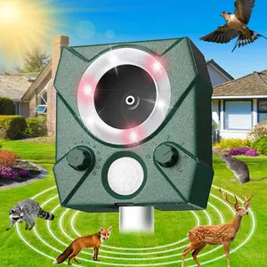Solar-Powered Ultrasonic Animal Repeller for Outdoor Use with Motion Sensor and Strobe Light, Deer Repeller Suitable for Squirrels, Mice, Snakes, and Rabbits; 25 kHz Silent Deterrent; Dual-Mode; Yard, Garden, and Lawn Pest Control