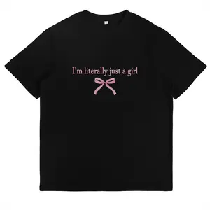 Womens Cute Coquette Graphic Tee Im literally just a girl Pink Bow Print Crewneck Short Sleeve Soft Cotton Oversized Casual Streetwear Summer Outfit Top Gift for Her￼