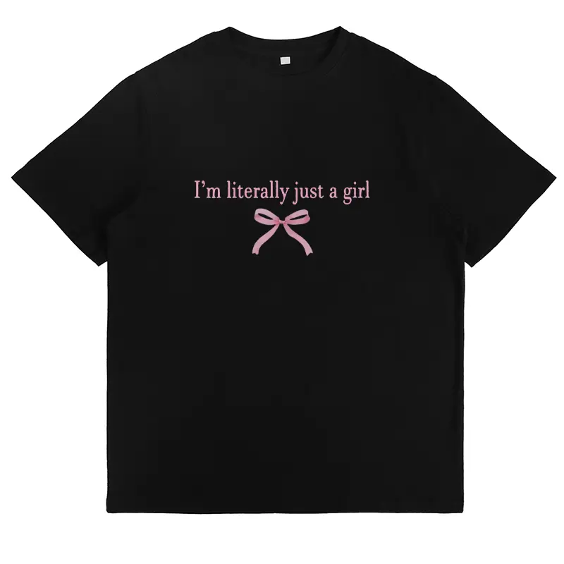 Womens Cute Coquette Graphic Tee Im literally just a girl Pink Bow Print Crewneck Short Sleeve Soft Cotton Oversized Casual Streetwear Summer Outfit Top Gift for Her￼