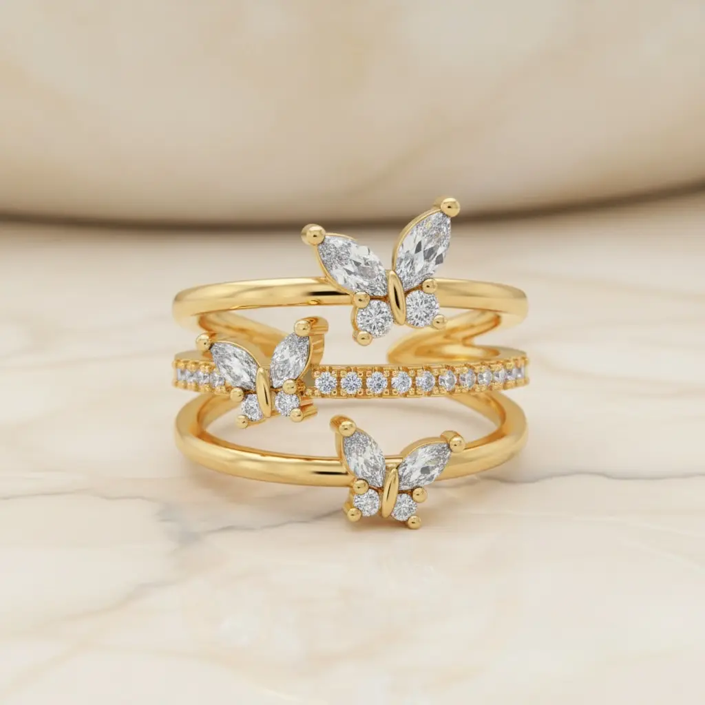 Gold Birthstone Butterfly Ring | Adjustable Dainty Crystal Ring | Meaningful Jewelry