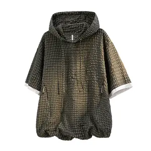Men’s summer American casual hooded short-sleeve T-shirt, loose fit, cool and breathable, trendy brand top; men’s fashionable versatile clothing with zippered pocket, premium quality. summervibes