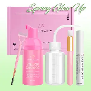 VEYESBEAUTY Luxury DIY Lash Aftercare Kit Remover & Cleaner Kit for Eyelash extensions and Natural Lashes Remover Shampoo Cleansing Brush Mascara Wand Self-Application Eyelash Cleansing Kit Makeup Cosmetic Makeup Remover Cleanser