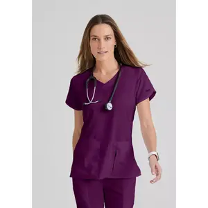 Grey's Anatomy by Barco Classic Women's Cora 4-Pocket Scrub Top X Small Wine.