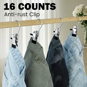 16 Counts Boot Hangers for Closet, Premium Anti-Rust Metal Hanging Hook Clips - Durable Stainless Steel, Strong Load Capacity