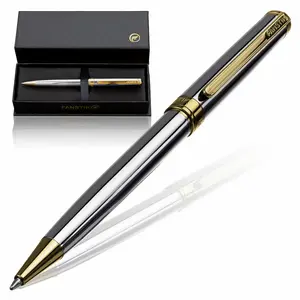 FANSTIK Silver&Gold Luxury ballpoint Pen, Real 24K Gold Plating, Professional executive pen gift set for men (Lux BallPoint Silver-Gold)
