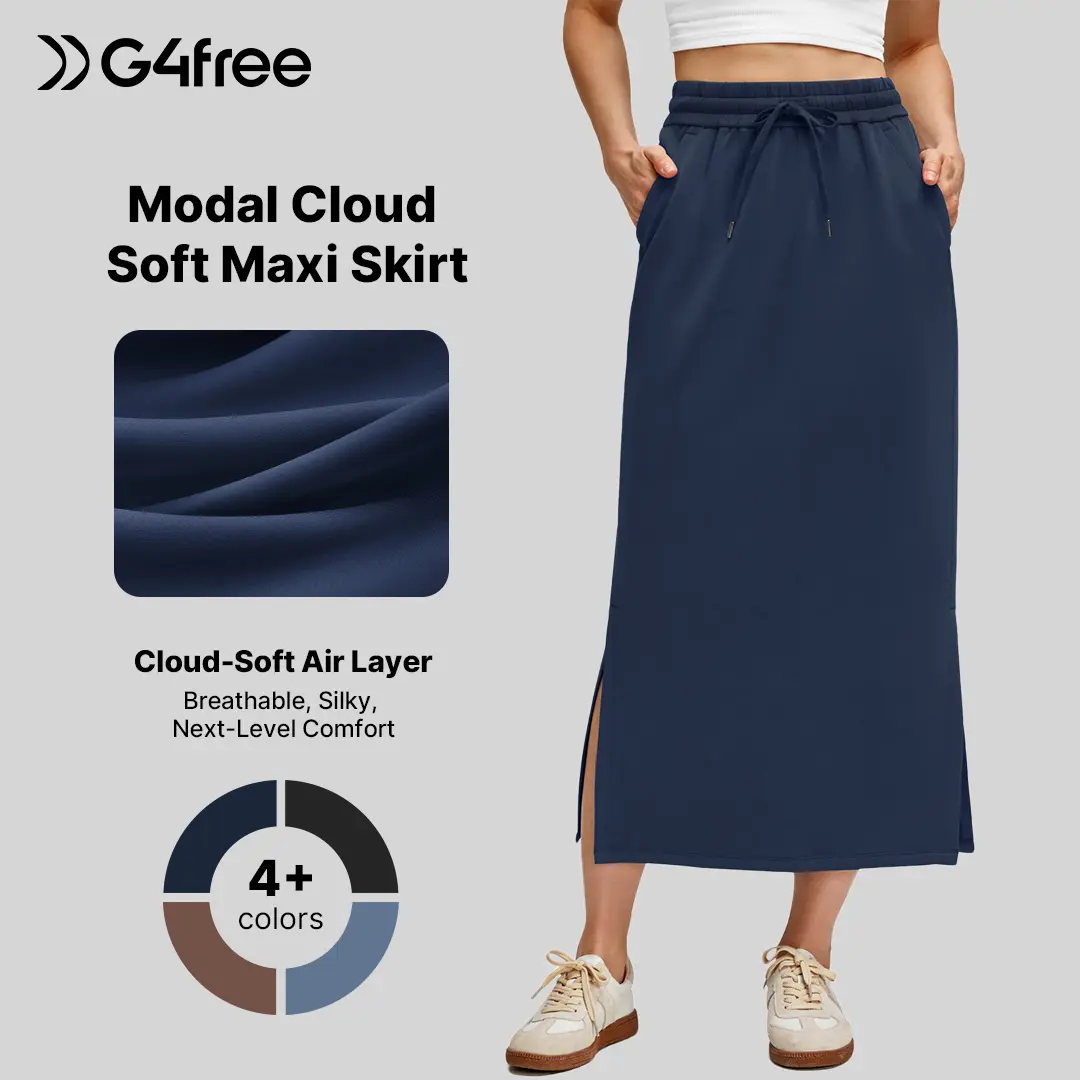 G4Free Smoofit Maxi Skirt for Women Modal Soft Drawstring Summer Casual Long Skirts Side Slits Lounge with 2 Pockets