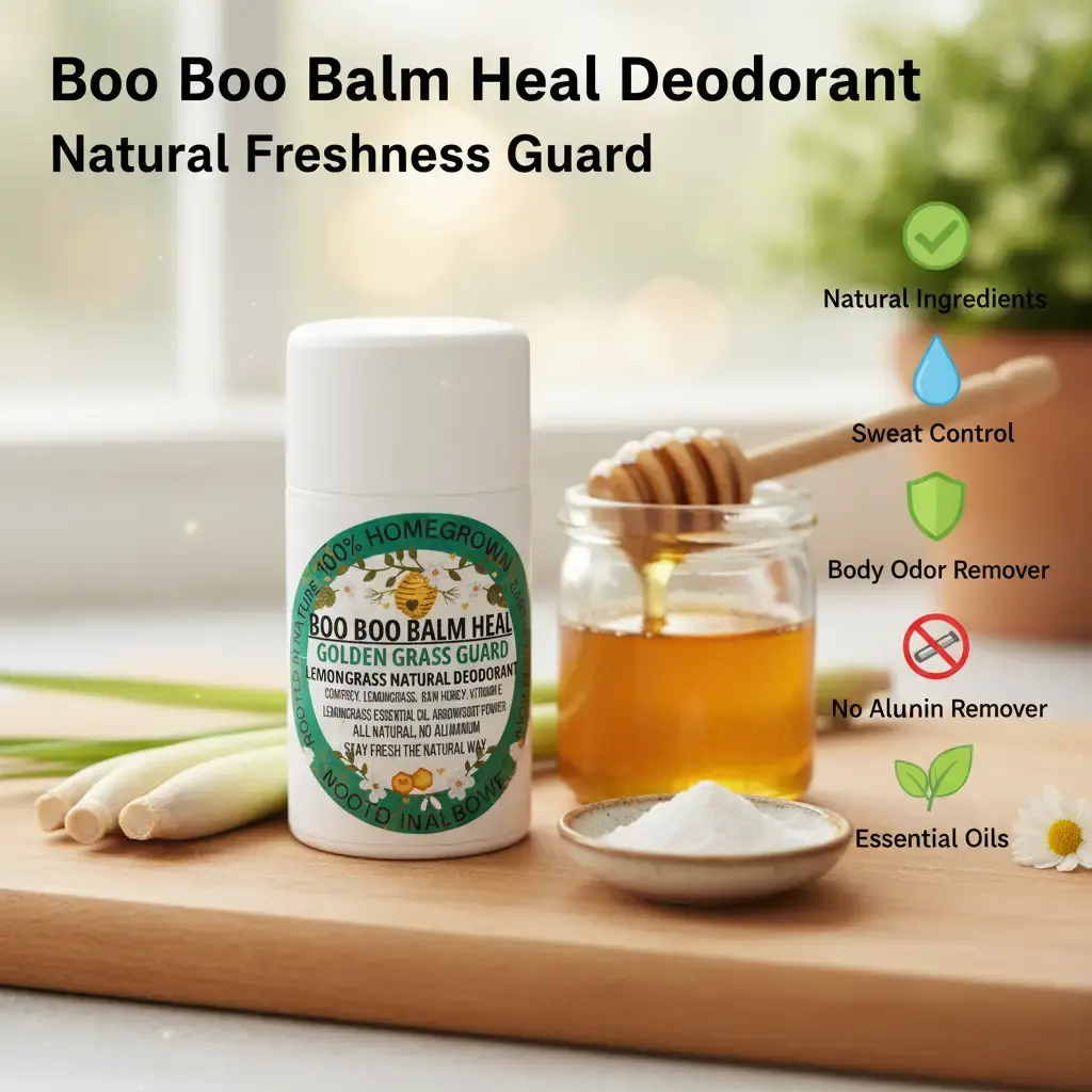 Men's All Natural BOO BOO BALM HEAL Golden Grass Guard Deodorant - Sensitive Skin Deodorant, Anti-Fungal, Body Odor Remover, Sweat Control, Personal Care Product