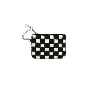 Black Checker Chain Pouch | Cute Mini Bag Organizer & Wallet for Keys, Coins, Multi-Card  & Small Makeup Essentials - Portable Zipper Pouch for Bag Charm