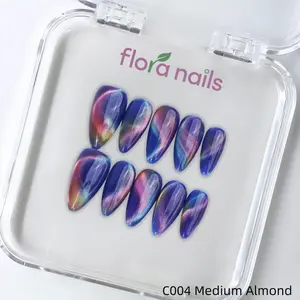 | FloraNails |100% Handmade Press-on Nails |Almond & Square Press-On Nails | Cat Eye, Maillard, French, Holy-Inspired Designs |  Handmade High-Quality Acrylic Nails |  10-Piece Reusable Nail Art Set
