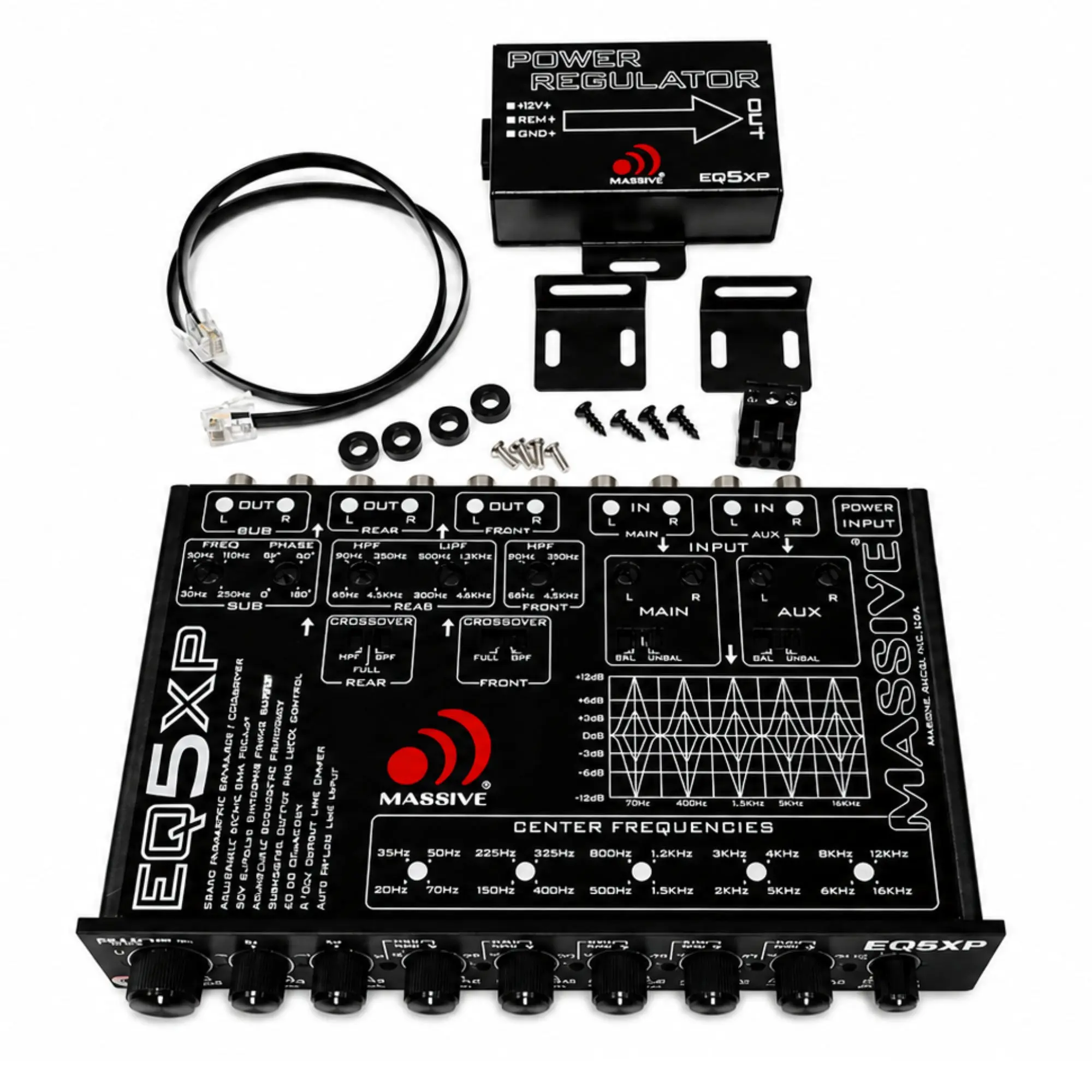 Massive Audio EQ5XP 5 Band Car Audio Parametric Equalizer Crossover Signal Processor with 6 Channels Out & 8 Volt Output Line Driver