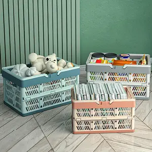 Foldable Storage Basket, 1 Box Collapsible Grocery Basket with Handle, Portable Storage Basket for Home Kitchen & Outdoor Camping, Organiser