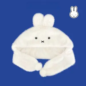 Kawaii  Bunny Fluffy Hat & Scarf Combo Winter Warmth Cozy with Ear Flaps  Soft Plush Warm Ear Protection Hood for Women