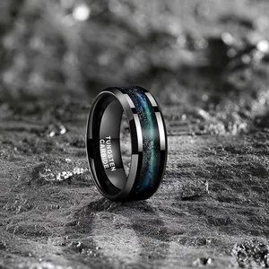 Yonifu 8mm Black Tungsten Carbide Ring for Men – Galaxy Blue Inlay Wedding Band, Scratch Resistant Comfort Fit, Modern Promise Anniversary Gift