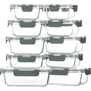 10-Pack Glass Food Storage Container with Lids, Airtight Lunch Bento Boxes, Glass Meal Prep Container,Microwave, Oven, Freezer and Dishwasher Friendly