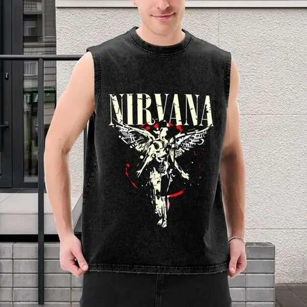 Men's Vintage Washed Graphic Artwork Vest - Menswear Handsome Graphic Vest, Fitted Muscle Tank Top, Geometric Print, Ideal for Gym & Daily Wear, Graphic Artwork Vests