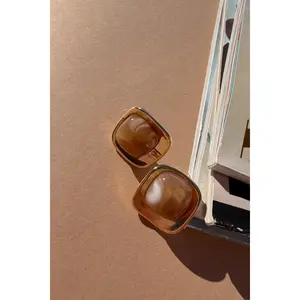 Luna Brown Marble & Gold Stud Earring