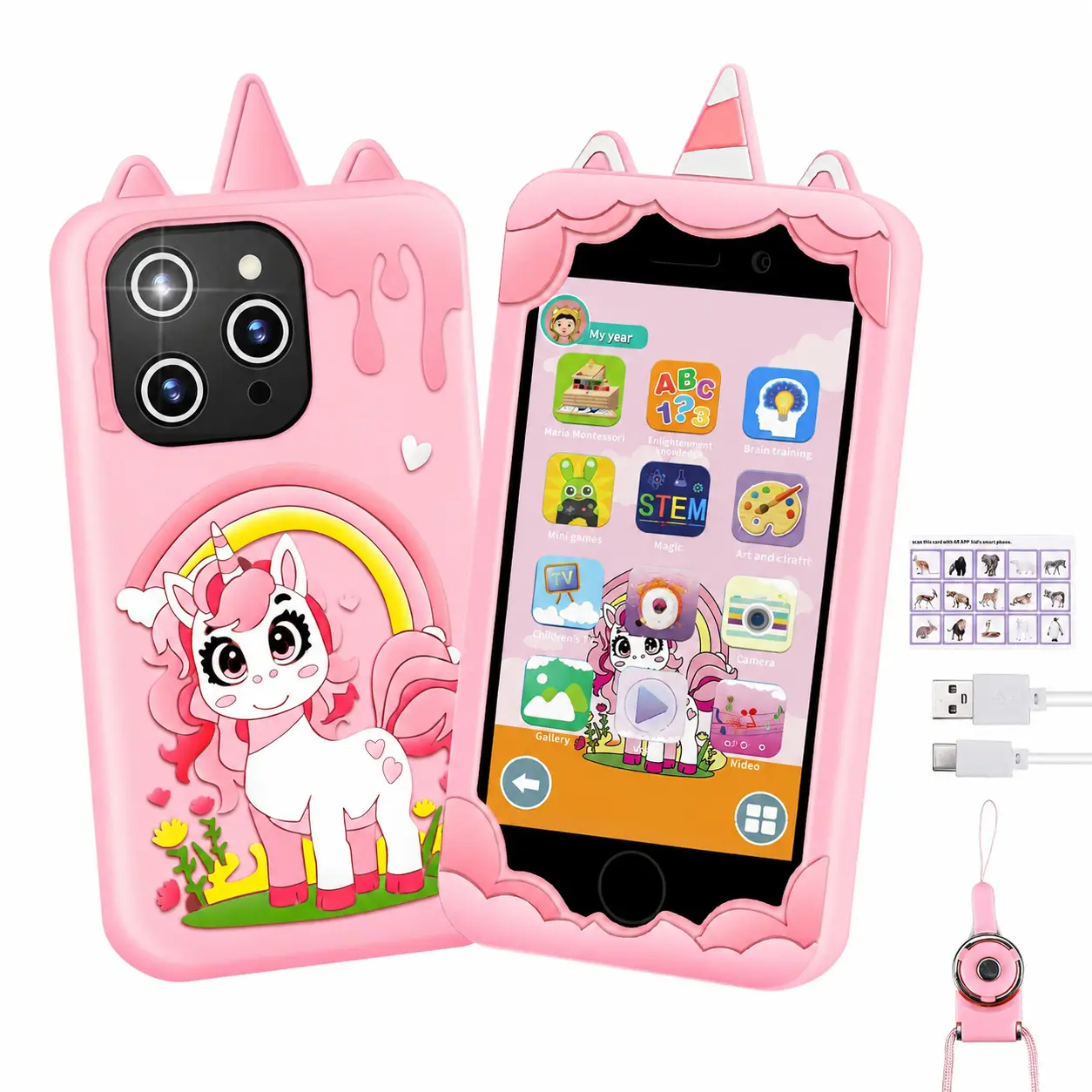 Kids Learning Tablet, 4-Inch Screen Educational Toy with WIFI Connection, Mini Games, Video Photography, Suitable for 3-10 Years Old, Christmas Gift