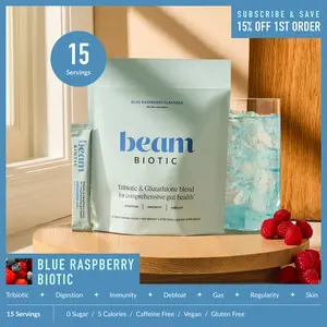 Beam Biotic Superblend — 15 Single-Serve Sticks for Gut Health & Bloating Support (Mixed Berry, Blue Raspberry & Citrus Lemonade, Pre + Pro + Postbiotics + Glutathione)