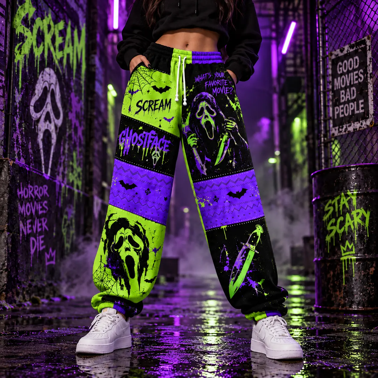 Scream Ghostface Halloween Jogger Pants, Horror Movie Graphic Sweatpants, Drawstring Casual Streetwear Pants, Spooky Gift for Horror Fans